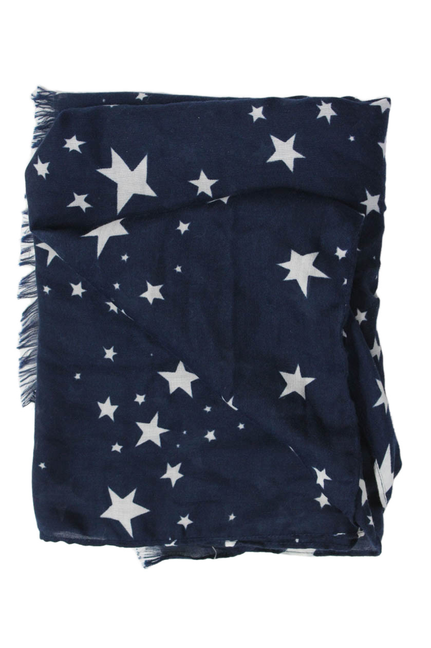 J Crew Womens Stars Print Light Weight Scarf Navy Blue WhiteFree Shipping in US $100+ Orders | $6.95 Orders Below