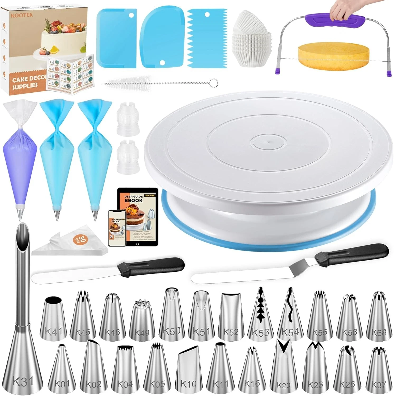 Kootek 96PCs Cake Decorating Kits, Baking Supplies Tools with Stand Blue