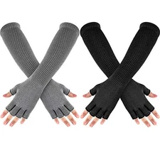 2 Pairs Winter Fingerless Mitten Long thermal Knitted Mittens Multicoloured