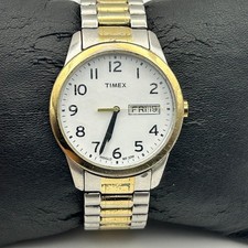 Timex Two-tone Men s Easy Reader Watch Stretch Band Working New Battery