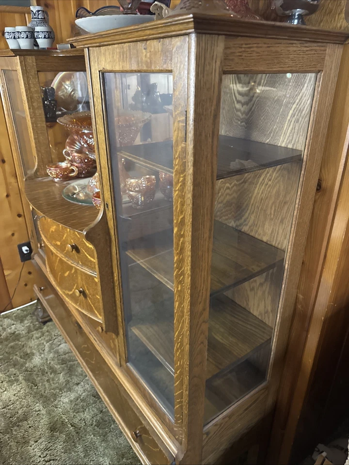 Vitrine antiga de carvalho tigre porcelana cabniet - Imagem 3 de 3