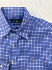 Polo Ralph Lauren Oxford LS Shirt Men Med Blue Plaid Classic Fit 15 1/2. 32/33