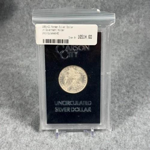 1881 CC Morgan Silver Dollar Uncirculated-60 Carson City Mint Government Holder