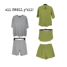 SMALL 2 Shorts Sets LOUNGEWEAR Festival Comfy Green~Grey FREE SHIPPING