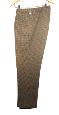 VINTAGE TAILORED DOGTOOTH TWEED TROUSERS  W 34 L 28 GREEN