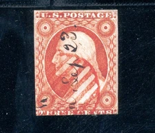 USAstamps Used FVF US 1851 Washington Scott 10a Red Grid Cancel SCV $175