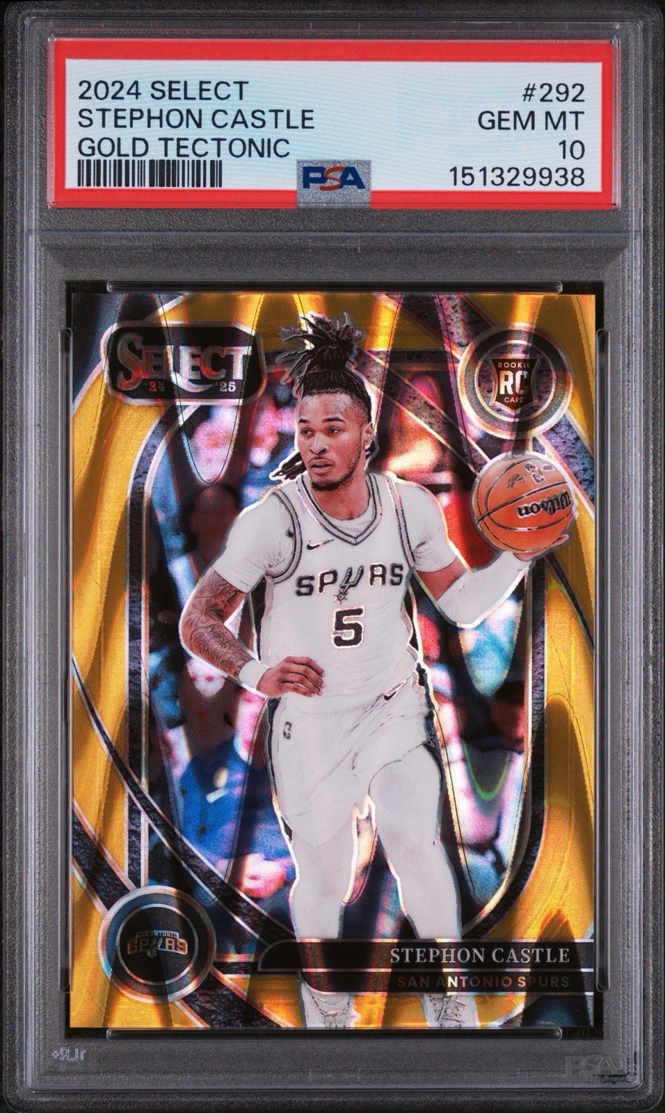 2024-25 Panini Select Courtside Stephon Castle #292 Gold Tectonic Prizm /10 (RC)
