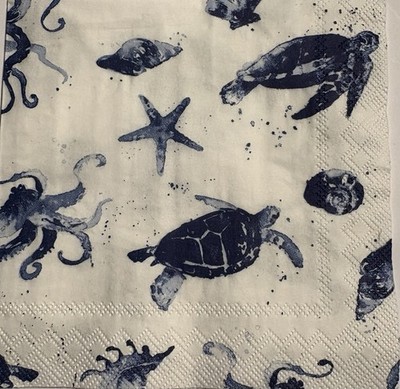 2- Paper Napkins For Decoupage Ocean Sea Turtle Octopus Cocktail Size