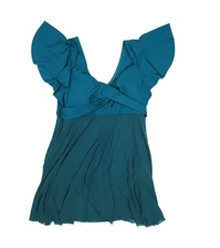 Blooming Jelly Swimdress Womens XL Teal Flutter Sleeve V Neck One Piece Swimsuit