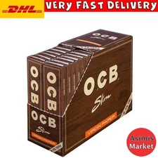 Ocb Virgin Paper Unbleached King Size Slim+Tips Rolling Papers Full Box 32 Packs