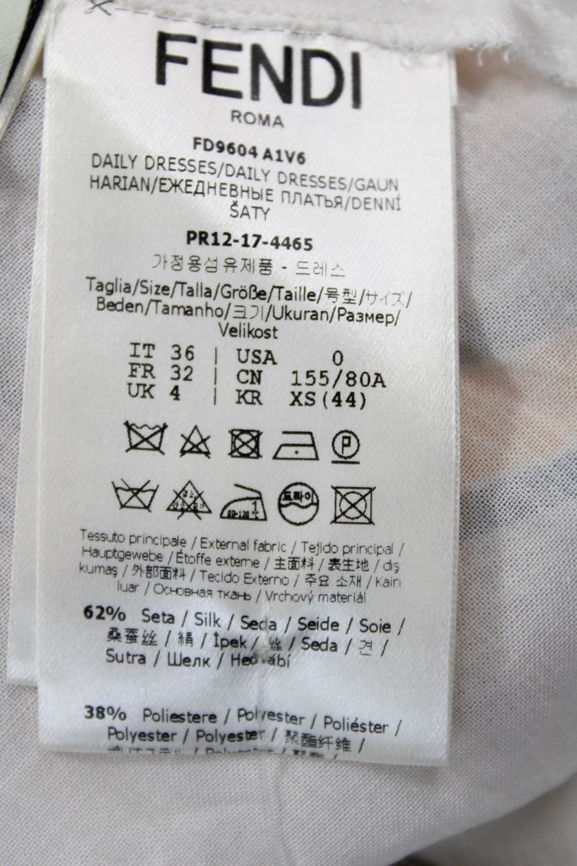 Fendi Women White Striped Fit & Flare Dress Crew Neck Zip Silk Blend Size S thumbnail 12