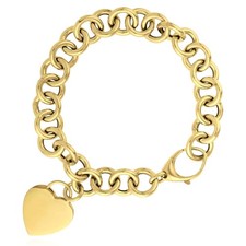 14K Yellow Gold Heart Tag  Rolo Bracelet Solid Links 7.5"