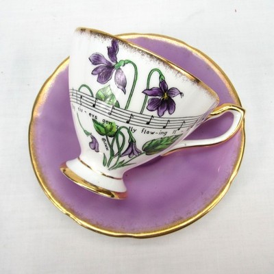 Vintage Taylor & Kent Tea cup Saucer American State Illinois Violet purple 1956