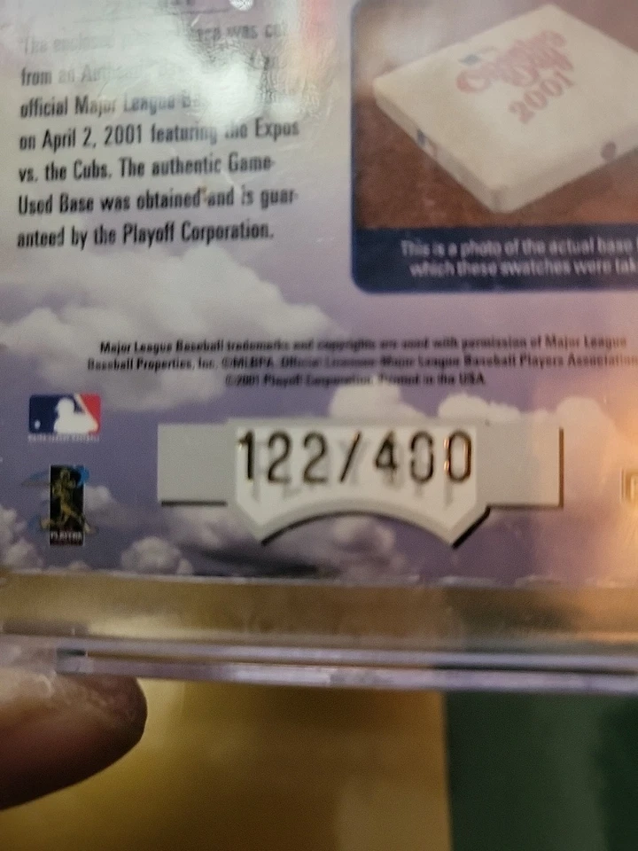 2001 playoff absolute memorabilia GAME USED BASE #OD-35 SN #122/only400 HOMEBASE - Image 3 of 4