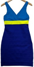 Express Womens Bandage Bodycon Mini Dress Sleeveless Sz S Blue Yellow Colorblock