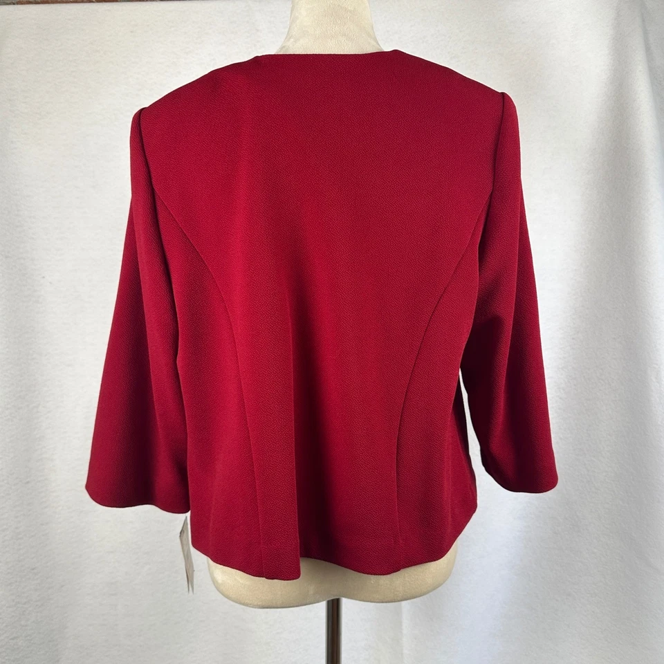 Nueva Chaqueta Blazer Maya Brooke Mujer 14 Roja Negra Manga 3/4 Frente Abierto Talla Foto 4 de 4