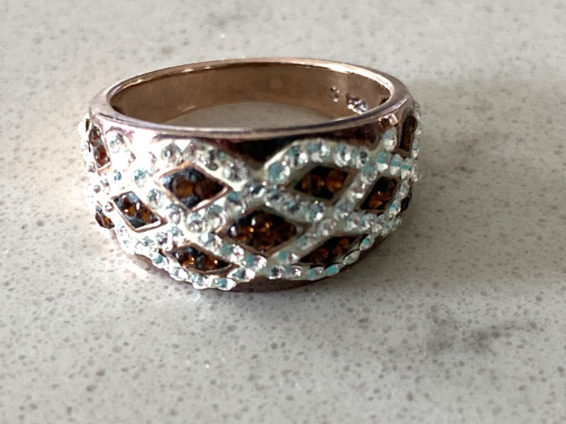 Swarovski Crystal Ring Rose Gold Vermeil  Chocolate & Clear Crystals
