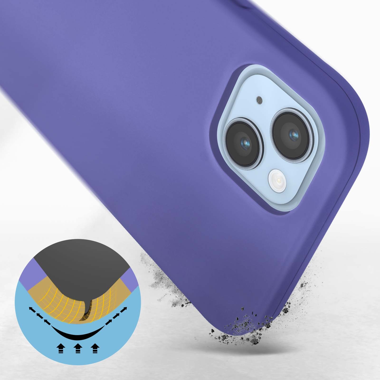 Coque iPhone 14 violette semi-rigide fine avec revêtement soft-touch