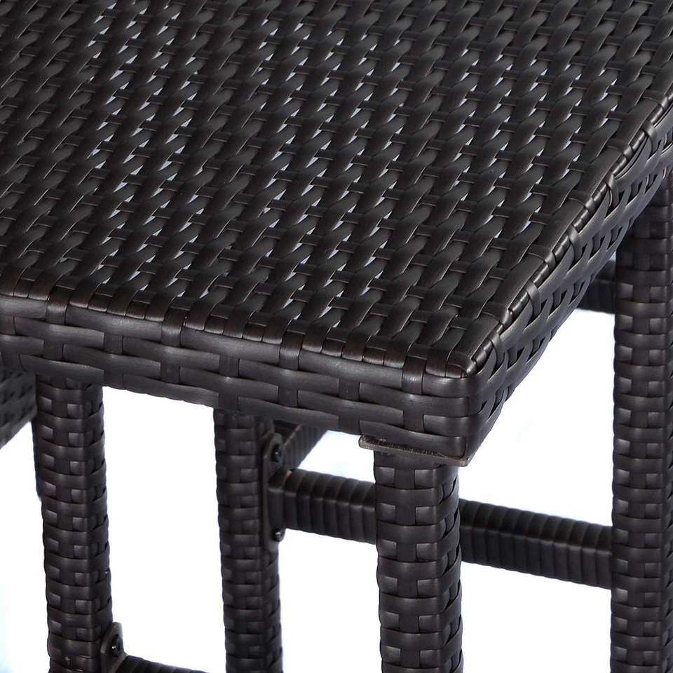 Juego de taburetes y mesa de bar de mimbre de 3 piezas de ratán para bar al aire libre con 2 estantes de almacenamiento Foto 4 de 4