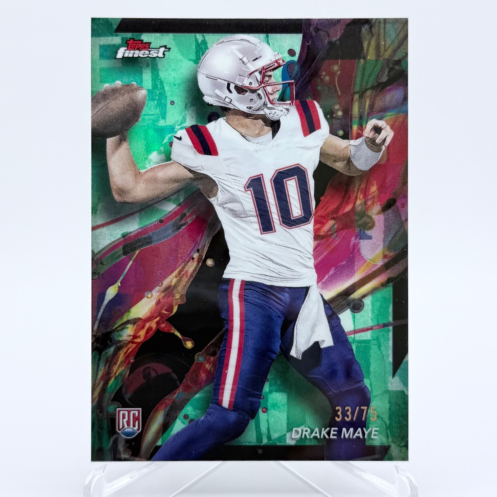 2024 Topps Finest Drake Maye Common Green Refractor /75 RC Patriots #62