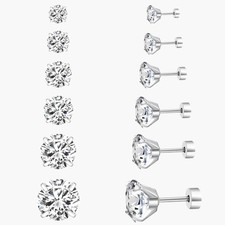 6-Pair Hypoallergenic Back Stud Earrings Set for Sensitive Ears, 316L Stainless