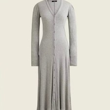 J. Crew gray ribbed button front midi dress womens Sz large new  Long sleeve 
