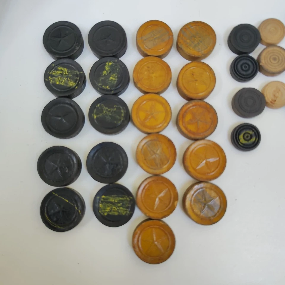 Vintage Backgammon Draughts Spare Pieces Wooden Set Hand Turned Wood 1950s 60s - Image 3 of 4