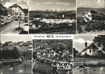 Wil SG Panorama Dorfbrunnen Schwanenteich Kirc