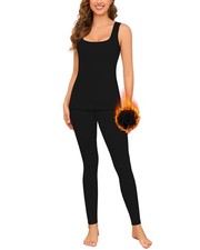 Thermal Tank Underwear Sets For Women Long Johns Fleece Sleeveless Cami Base ...