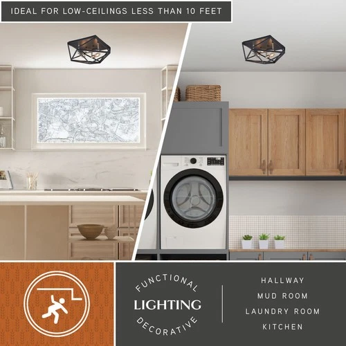 Vaxcel Lighting C0205 Hailey 3 Light 15"W Flush Mount Ceiling - Black Graphite / - Picture 7 of 8