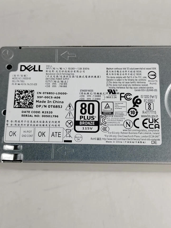 Dell OptiPlex?3000 Micro 180 W 8 pin SFF alimentatore desktop T685J - Immagine 2 di 4