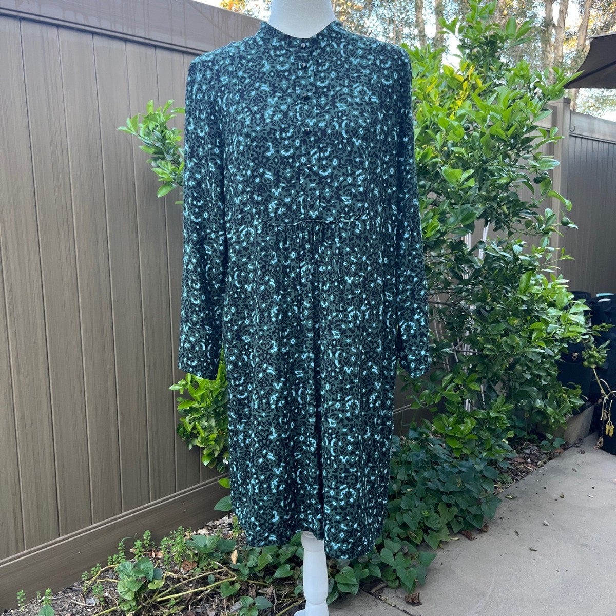 Gerard Darel Abstract Geometric Print Long Sleeve Mandarin Collar Shift Dress 42 Gerard Darel Abstract Geometric Print Long Sleeve Mandarin Collar Shift Dress 42