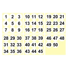 1 to 50 Number Stickers 3 Inch, Vinyl Round Labels Dot Decals, White