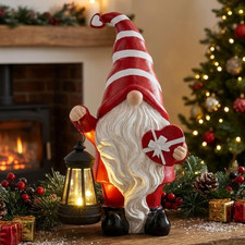 Valentine's Day Garden Gnome Statue with Solar Lantern and Heart Gift Box