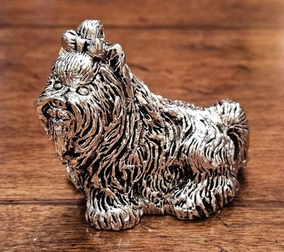 Vtg Silver Plated Yorkshire Terrier Minature Figurine Laminato AG ARDE Mini Dog