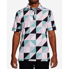 Bad Birdie Golf Polo Shirt Mens Pink Black Green Geometric Performance Size 2XL