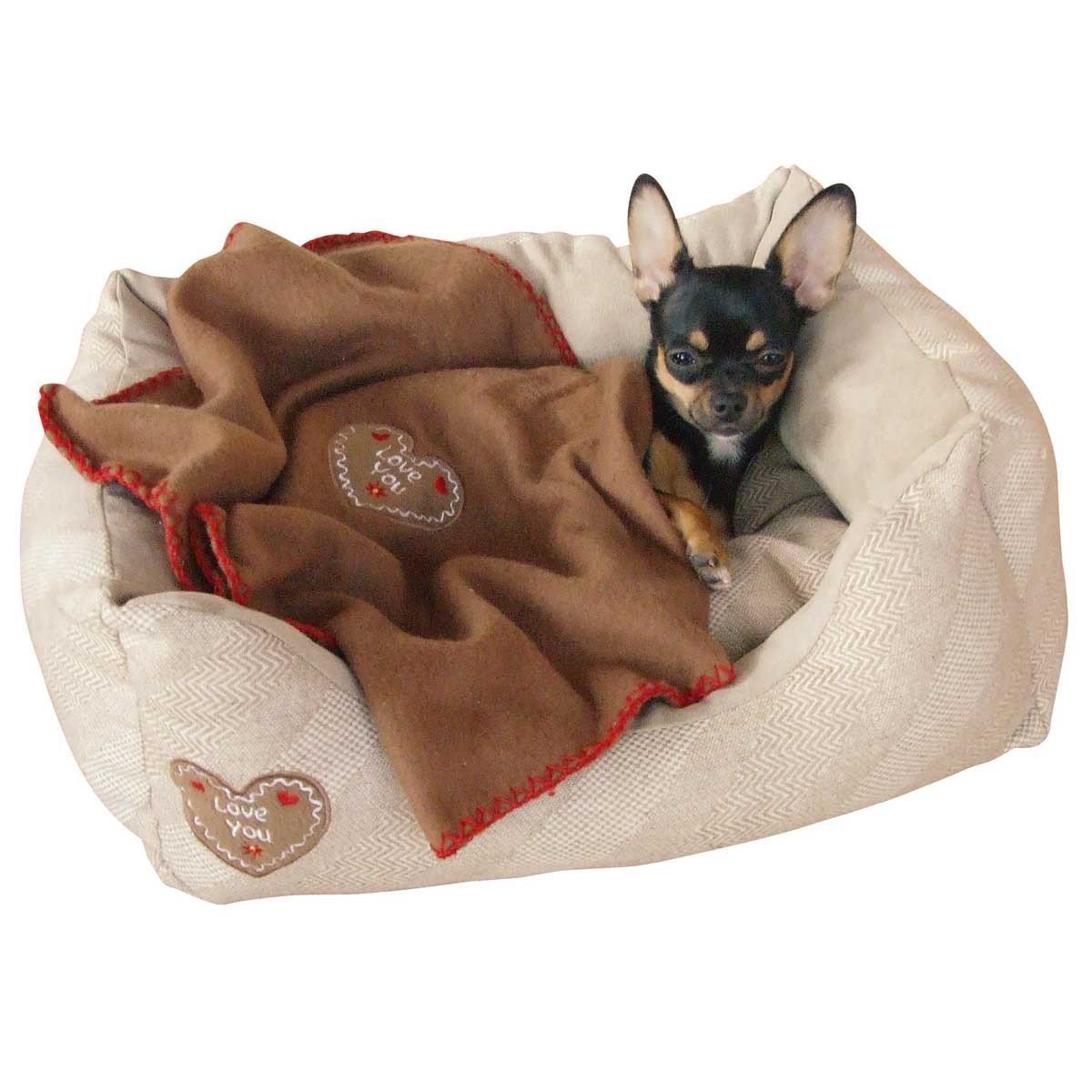 Lit douillet Kerbl Love You 47x37 cm beige pour petit chien et chat
