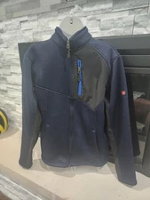Swiss Tech Sweater Jacket Mens Small Navy Blue Black Full Zip Pockets Mock Neck