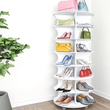 7 Tier Rotating Shoe Rack Tower with Wheels, 360 Revolving Shoe Storage Round...