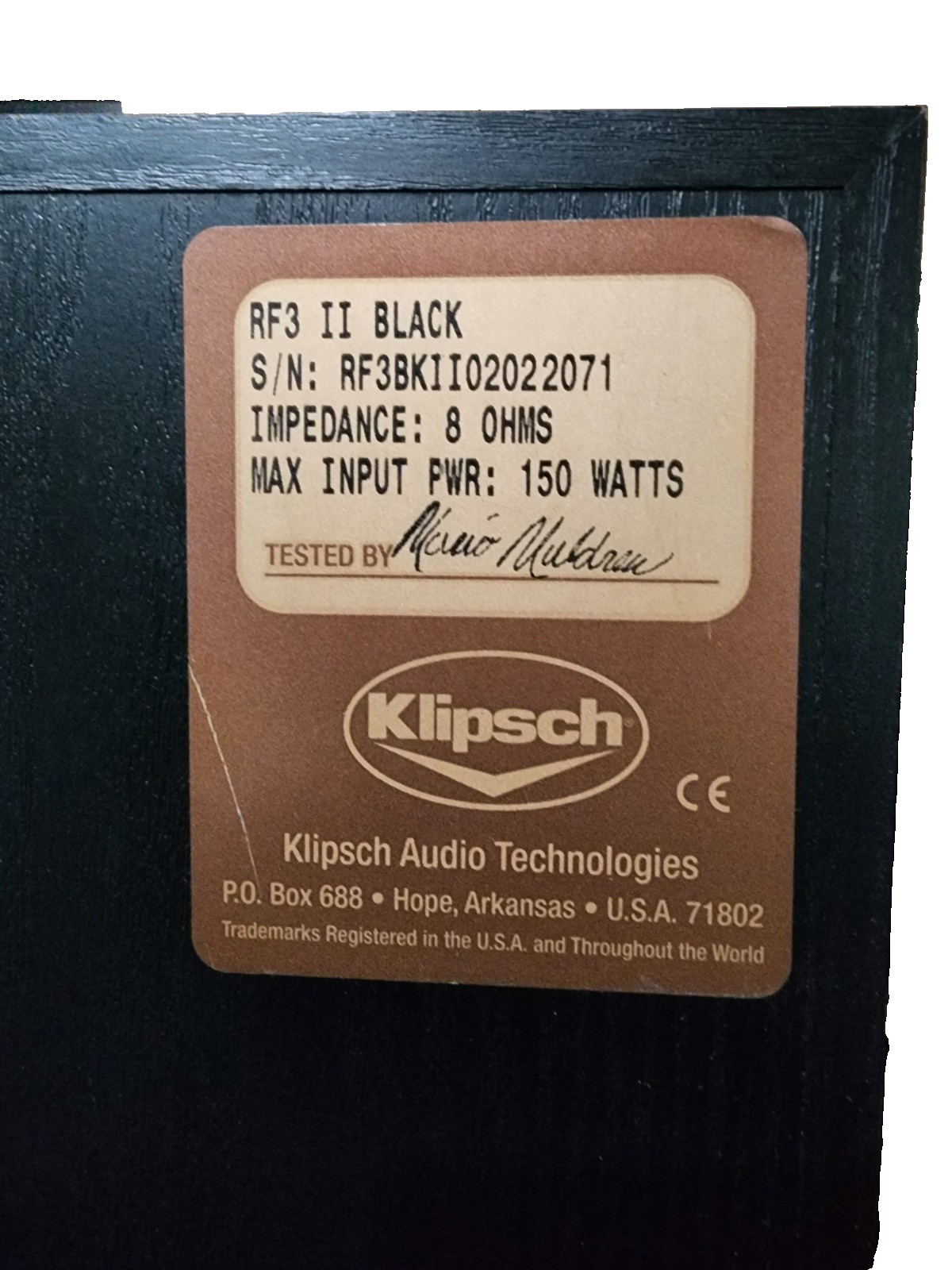 Klipsch RF3 II Black Tower Floor Standing Speakers Box (Each)