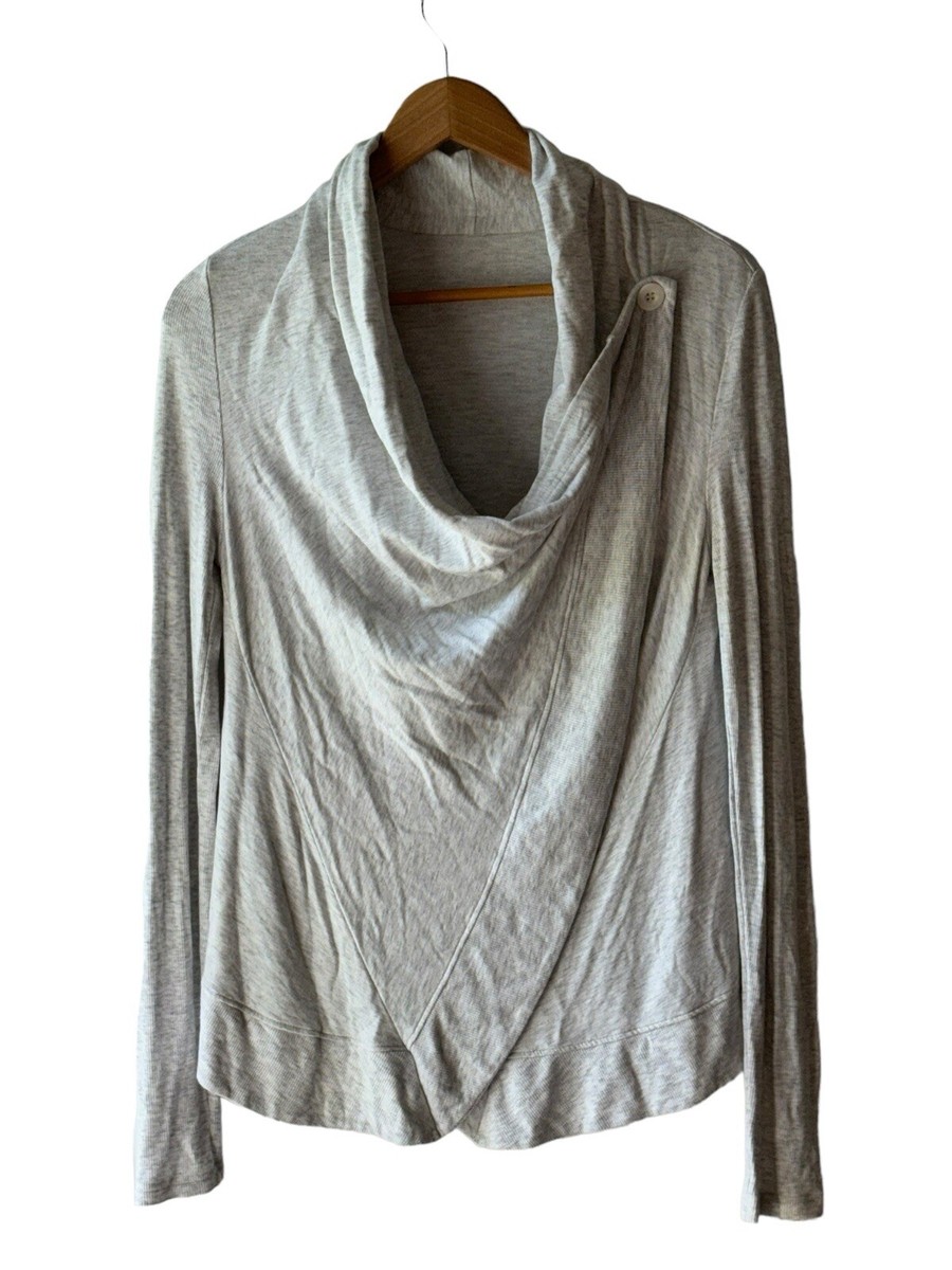 Alo Yoga Size S Heather Cream 2 Way Button Wrap Athletic Cardigan Top | eBay