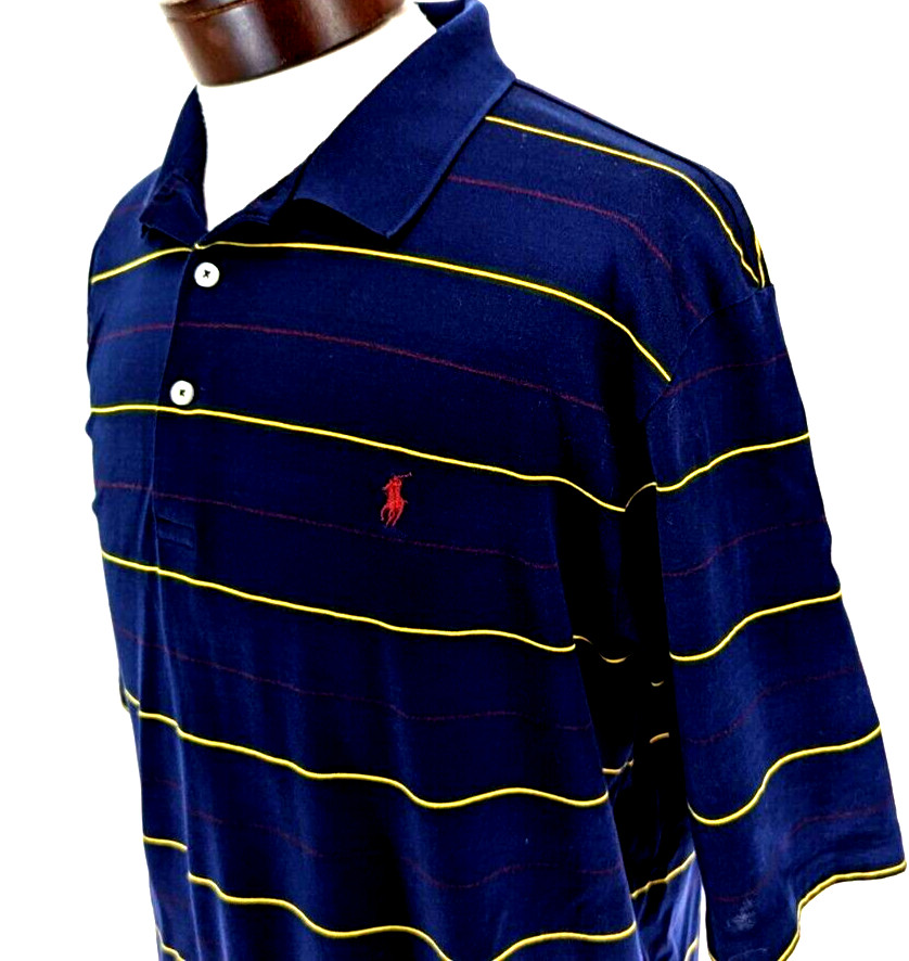 POLO RALPH LAUREN Men's L GOLF FIT Polo Shirt Navy Stripe 100percent PIMA Cotton RARE* image 2