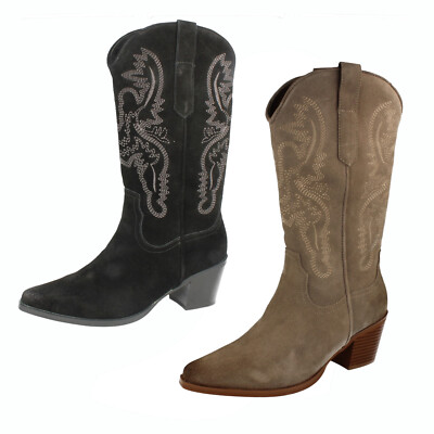 Damen F5R1249 Reißverschluss Wildleder Cowboystiefel Von Spot