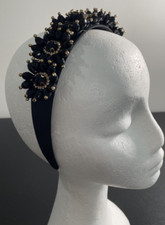H017 Black  Gold Flower Diamante Headband