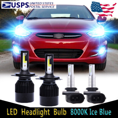 For Hyundai Accent 2014-2017 LED Headlight High Low Beam + Fog Light Bulb 4X C9L