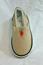 Polo Ralph Lauren Mansheim Boys Toddler Slip On Khaki Canvas Shoes MSRP 50 NEW