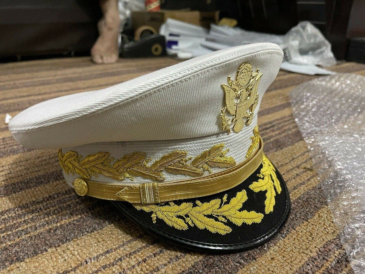 WW2 Army Military General Hat White 1945 WWII Embroidered Peaked Visor  Caps