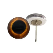 Pair Brown Rabbit Hare Glass Eyes On Wire Pin Posts Doll Making Needle Felting