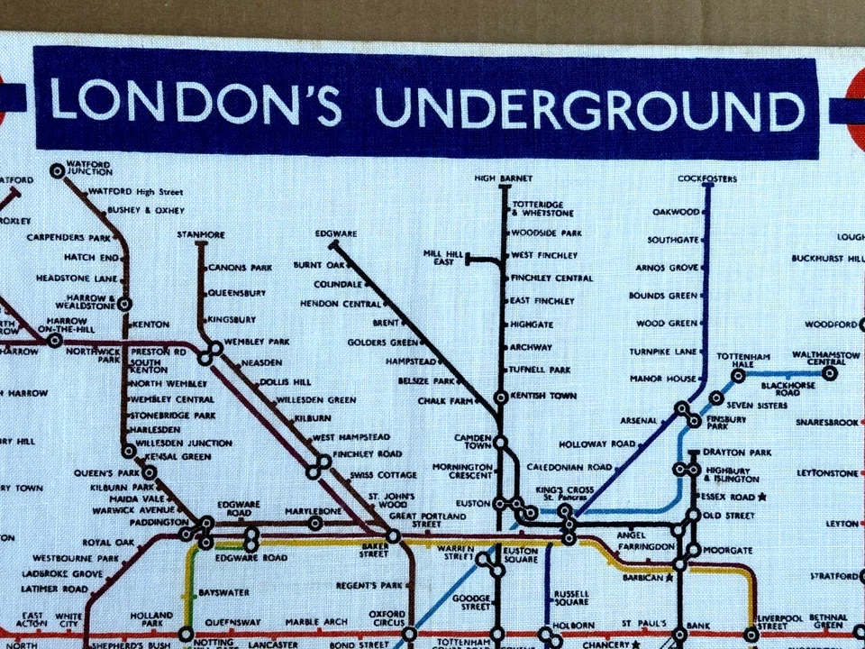 DE COLECCIÓN LONDRES METRO METRO MAPA SERIGRAFÍA TEXTIL LINO AÑOS 70 TUBO IMPRESIÓN Foto 4 de 4