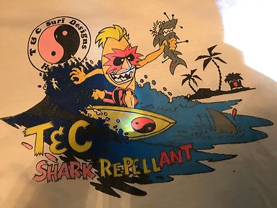 Rare Vtg 80s Town & Country T&C Surf Design Shark Repellant Shirt